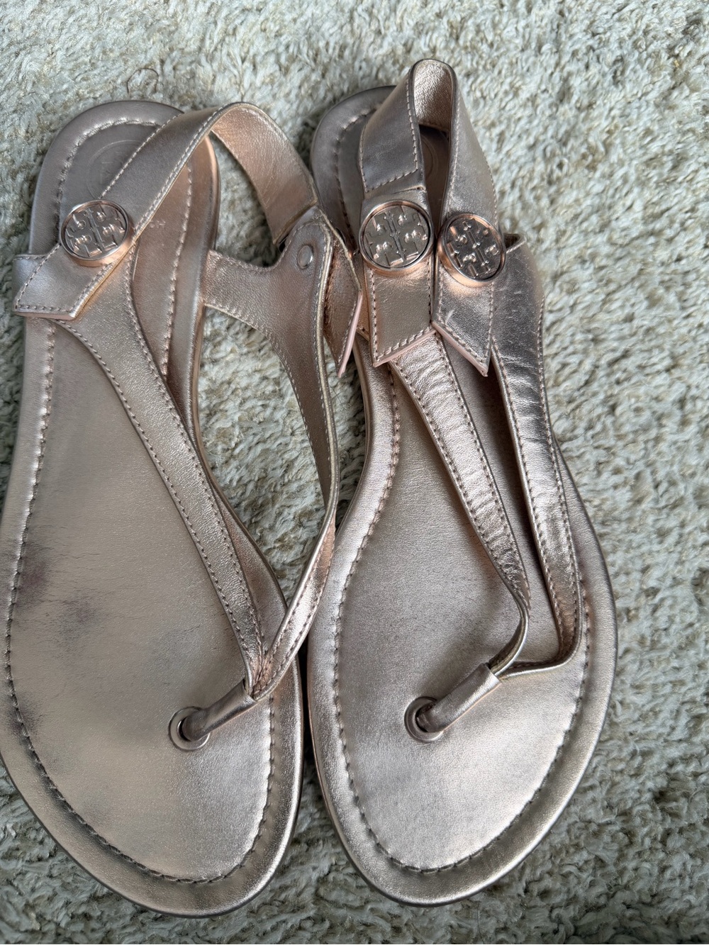 Tory Burch Metallic Rose Gold Thong Sandals